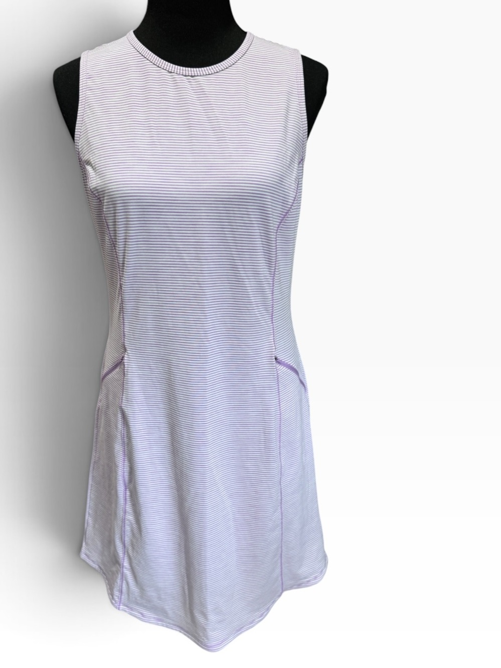 Duluth Trading Co Lilac Striped Sleeveless Tank Dress